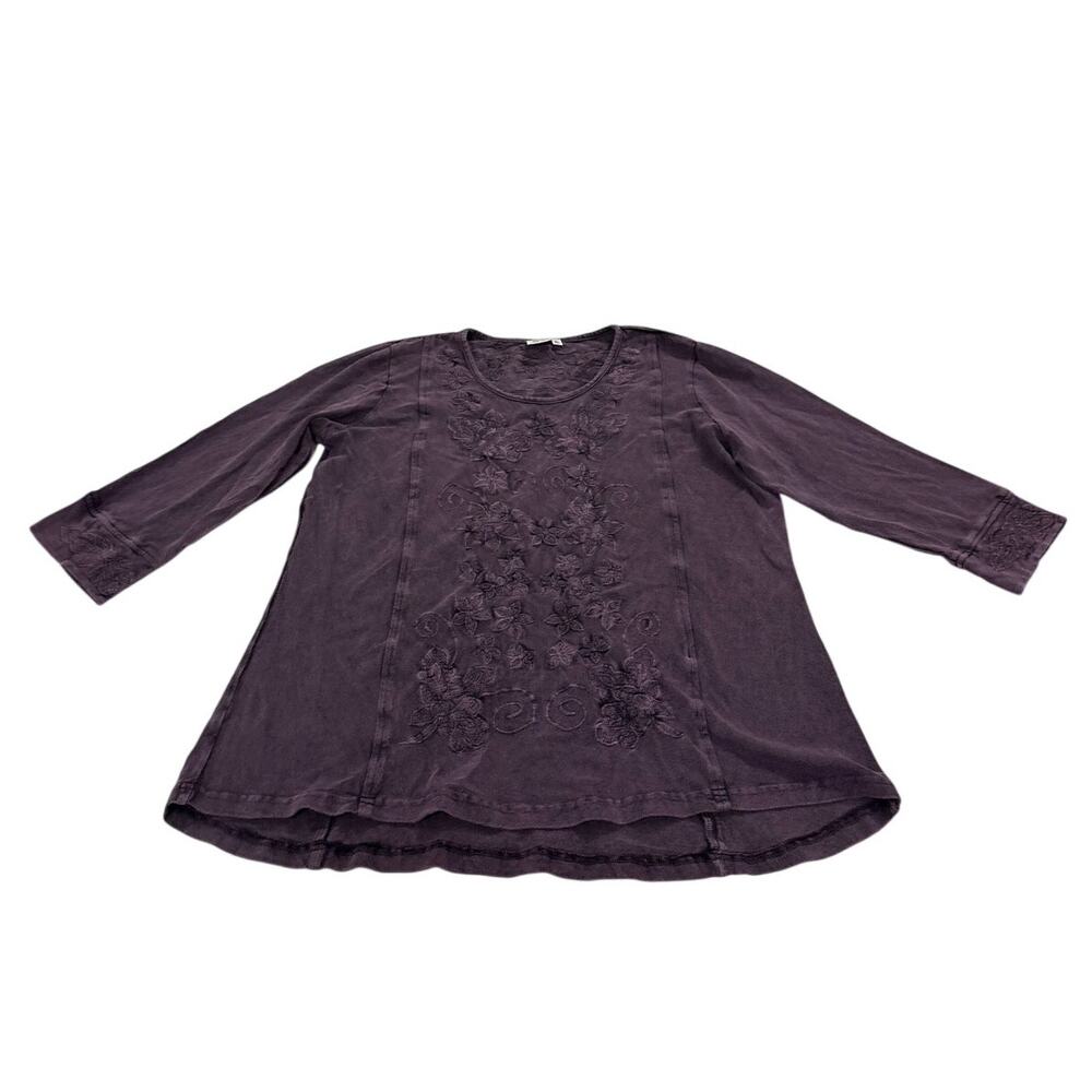 Parsley & Sage Womens Large Jade Embroidered Top Purple Blouse Boho Lagenlook